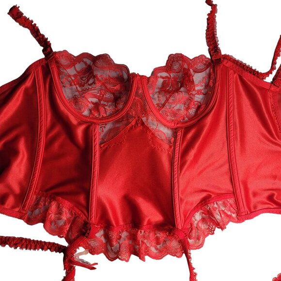 Victoria's Secret Corset Bustier Red Size 36 Garter Boned Underwire ILGWU VTG - Picture 10 of 14